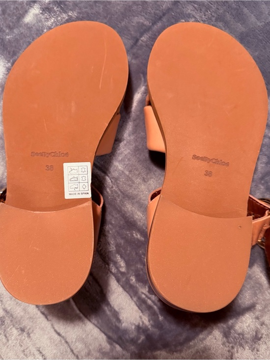 See By Chloé Caramel Tan Leather Flat Sandals Gold Buckle EU 38 / US 8 NEW main image 4